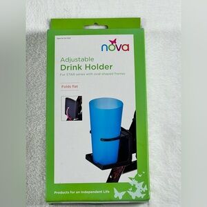 Nova Adjustable Drink Holder for Walkers Wheelchairs Fold Flat CH-1100 In box